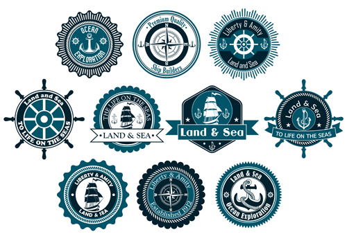 Retro style nautical material labels 