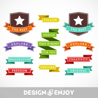 Vintage ribbon with labels vector 01