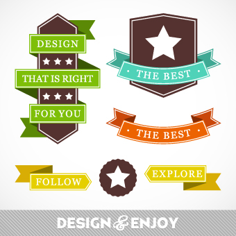 Vintage ribbon with labels vector 02