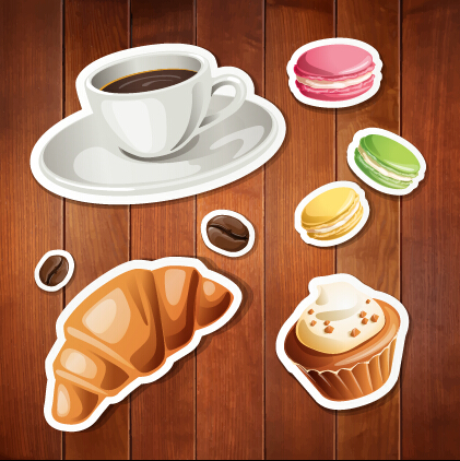 Summer holiday food with wooden background vector 03