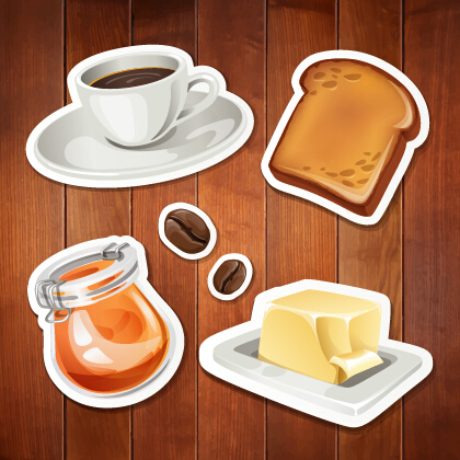 Summer holiday food with wooden background vector 04