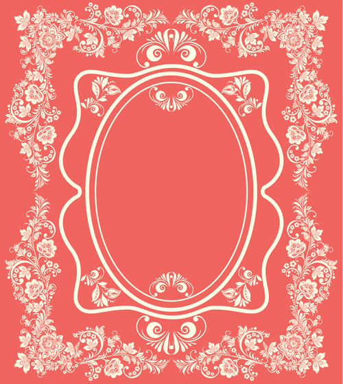 Vintage floral with pink background vector 01