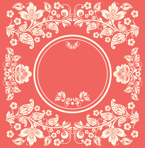 Vintage floral with pink background vector 02