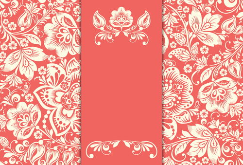 Vintage floral with pink background vector 03