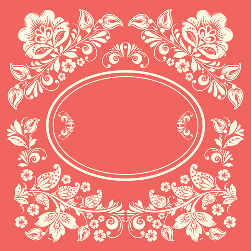 Vintage floral with pink background vector 04