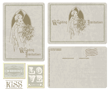 Postcard love with Stamp vector 02
