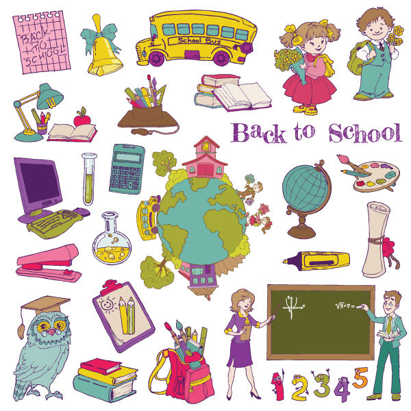 Cartoon School theme Illustration vector 01