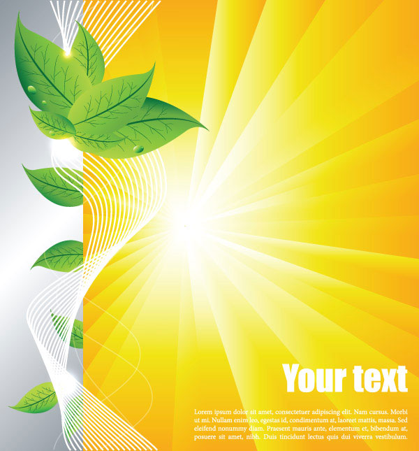 Summer sun and green leaves vector background set 02