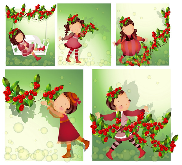 Elements of girl in red fruit Vector