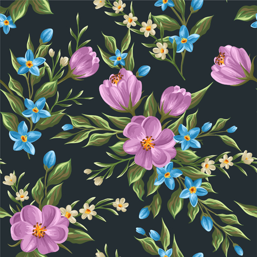 Beautiful flower seamless patterns retro vector set 14