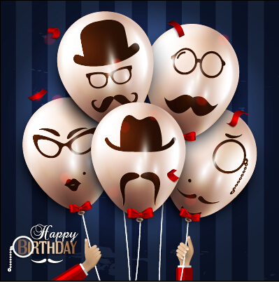 Birthday background with funny balloon vector set 01