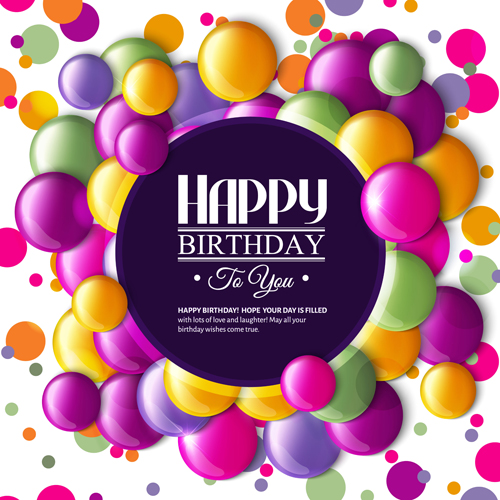Birthday card with colored balloons vector 02