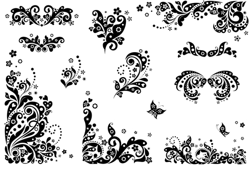 Black floral decor object vector 01