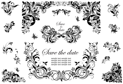 Black floral decor object vector 03
