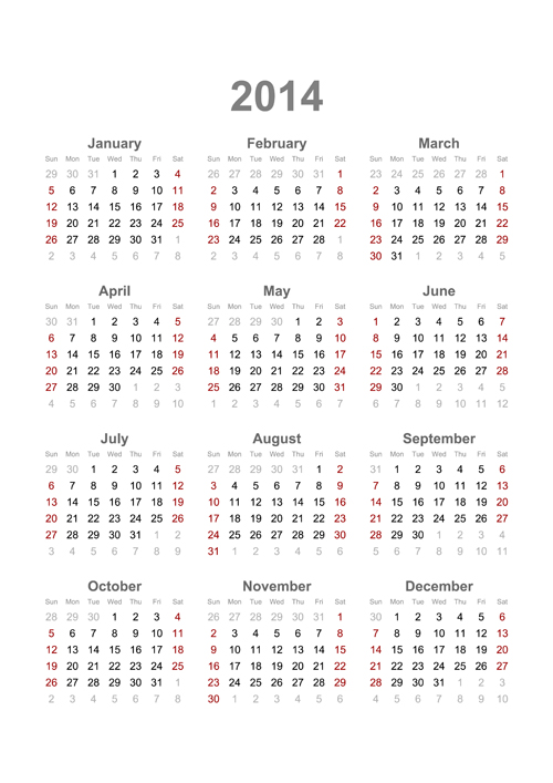 modern calendar 2014 