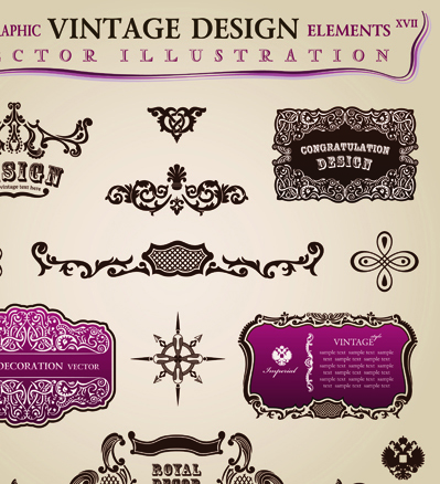 Set of Calligraphic vintage Borders and label vector 06