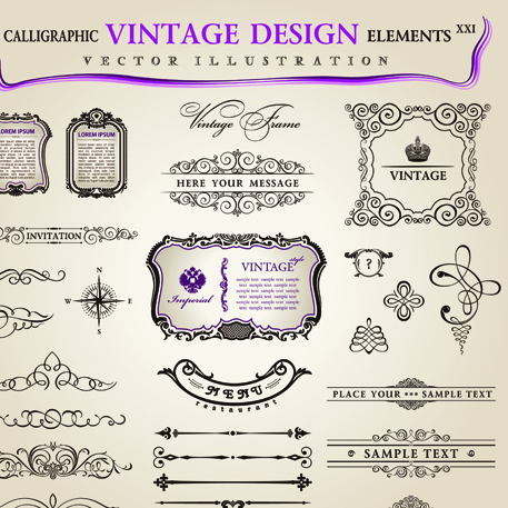 Set of Calligraphic vintage Borders and label vector 09