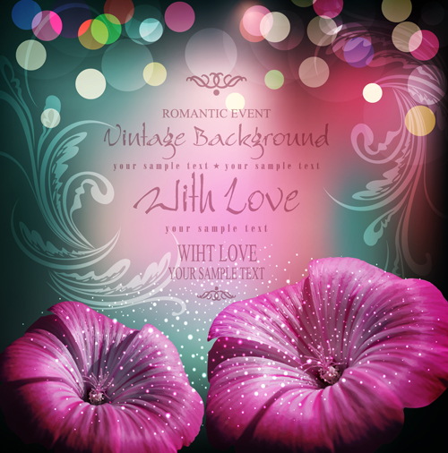 Flowers and Vintage backgrounds vector 01