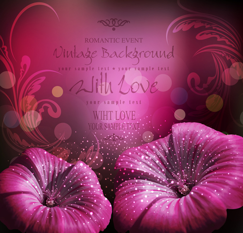 Flowers and Vintage backgrounds vector 02