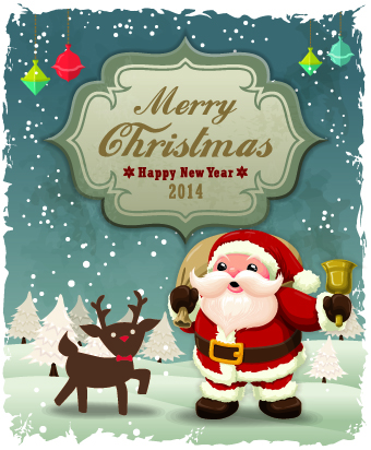 Vintage Cartoon santa background vector 01
