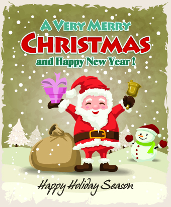 Vintage Cartoon santa background vector 02