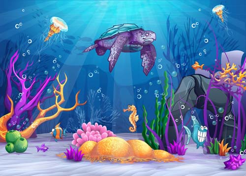 Cartoon underwater world beautiful vector 01 Cartoon underwater world beautiful vector 01