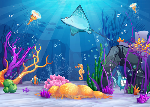 Cartoon underwater world beautiful vector 02 Cartoon underwater world beautiful vector 02