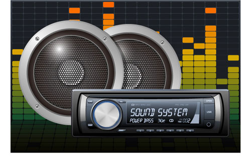 Creative car radio with speakers vector 04