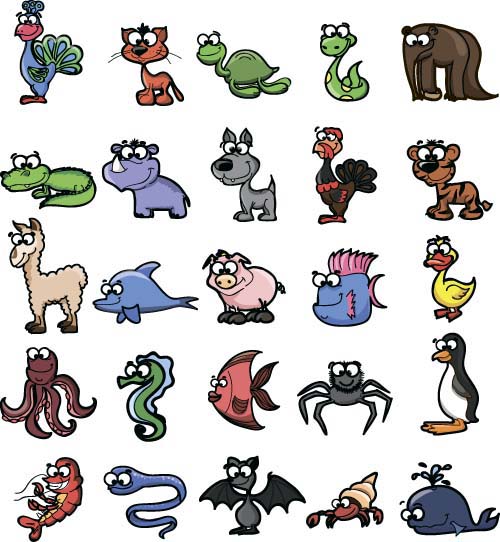 Cute wild animal cartoon style vector 01