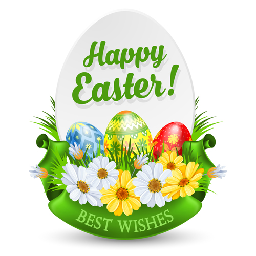 Flower with egg easter labels vector