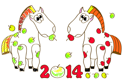 Horses 2014 Christmas vector 07