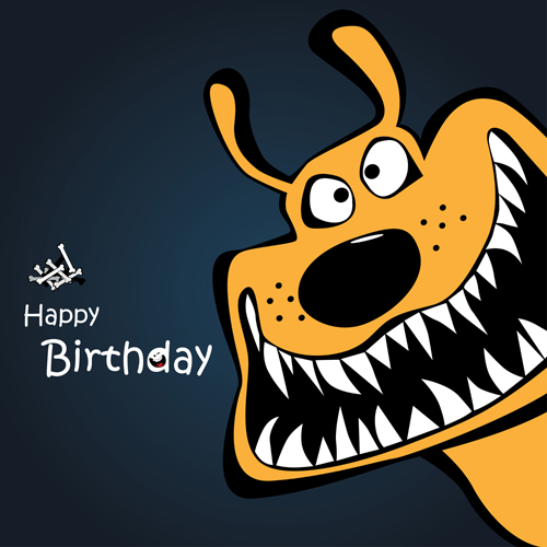 Funny cartoon character with birthday cards set vector 05