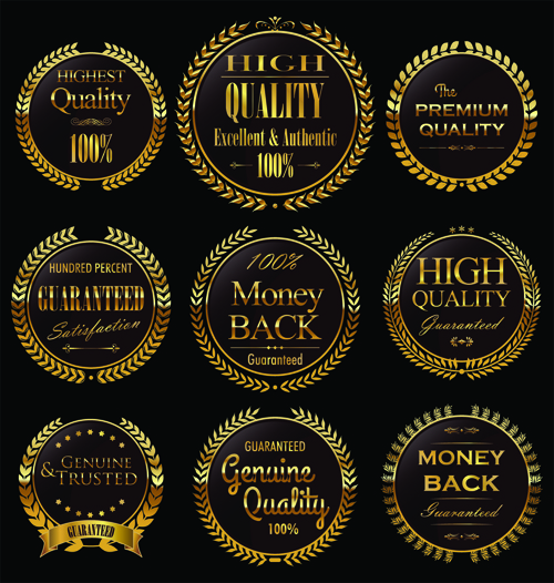 Golden wreaths sale labels vector 02