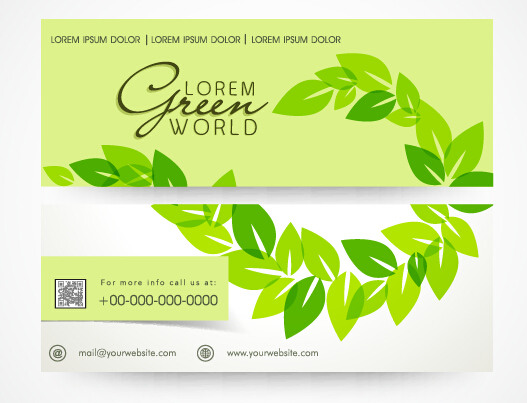 Green leaf styles banners vector