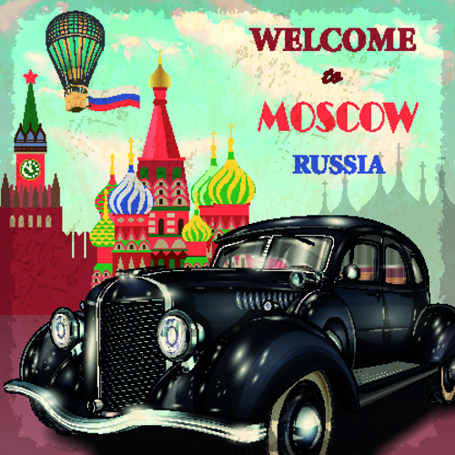 Grunge style retro car poster vector 02