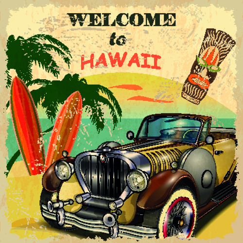 Grunge style retro car poster vector 03