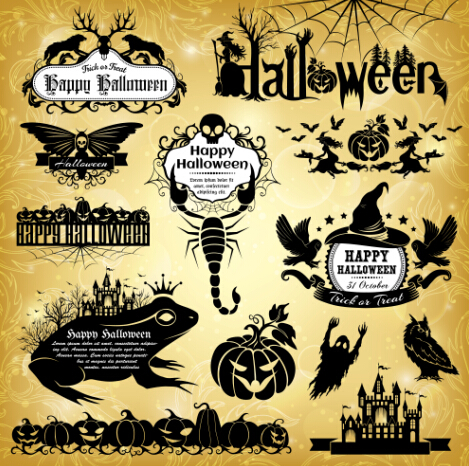 Halloween text frame with design elements vector 05