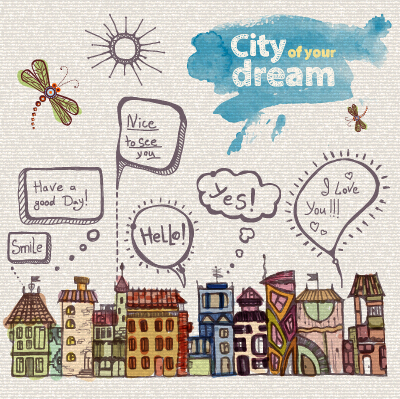 d drawn dreams city design vector 04 Hand drawn dreams city design vector 04