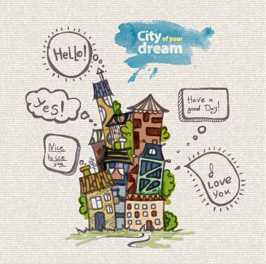 d drawn dreams city design vector 05 Hand drawn dreams city design vector 05