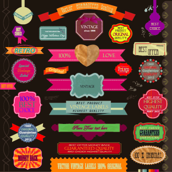 Vintage labels and ribbon design vector set 03