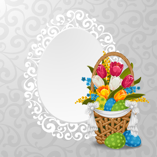 Lace frame with baskets easter vector background