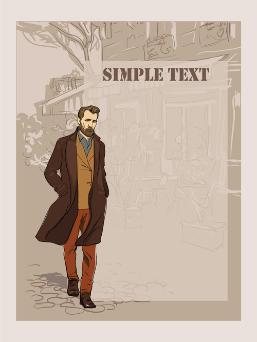 Man with fashion background vector 01