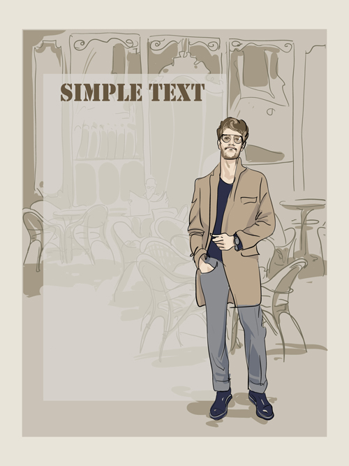 Man with fashion background vector 02