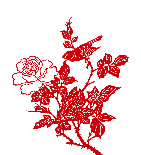 Paper cut flower and bird vector