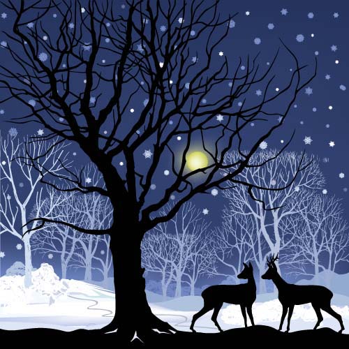reindeer landscape christmas background 