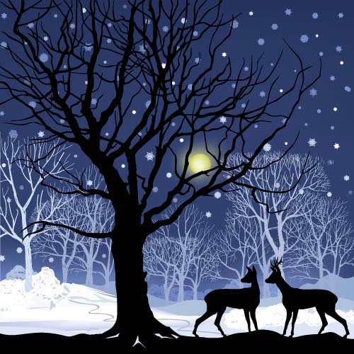 Reindeer and snow landscape christmas background vector 02 Reindeer and snow landscape christmas background vector 02