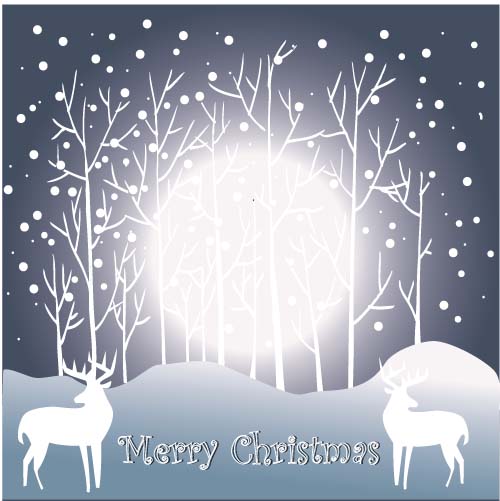 Reindeer and snow landscape christmas background vector 04