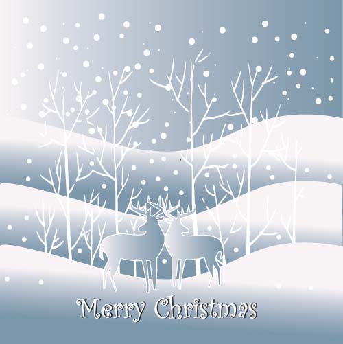Reindeer and snow landscape christmas background vector 06 Reindeer and snow landscape christmas background vector 06