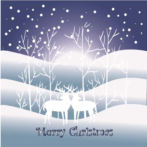 Reindeer and snow landscape christmas background vector 07 Reindeer and snow landscape christmas background vector 07