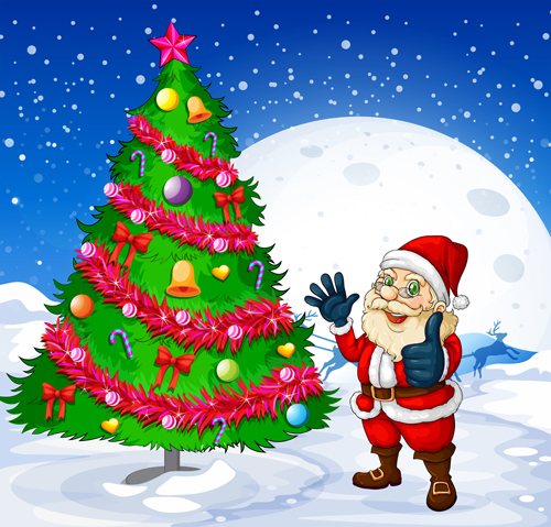 Santa and Christmas tree vector 01